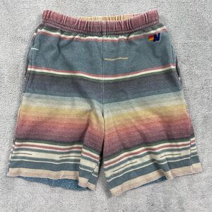 Aviator Nation Tulum Sweat Shorts Kids 10 Multi Rainbow Striped Fleece Lined
